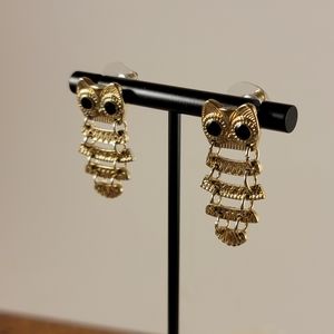 Hinged Gold Owl Retro Earrings